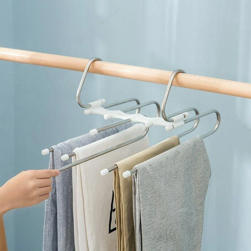 Multifunctional Pants Hanger, Wardrobe Organizer, Pant Rack, Clothes Storage Shelves, 5 in 1