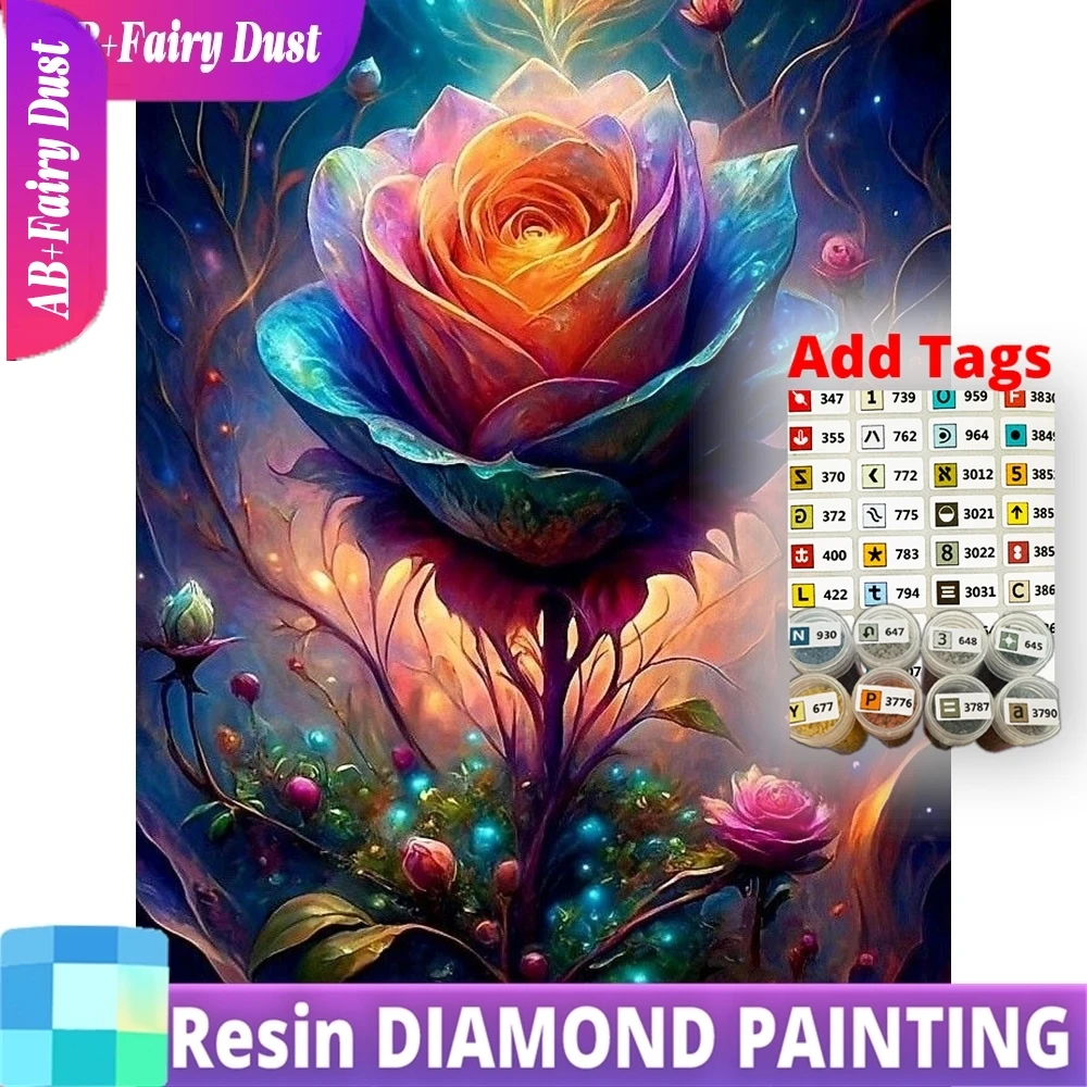 

Алмазная мозаика из смолы «Фееричная пыль AB» с полной квадратной и круглой выкладкой, роза, цветок, новинка 2026 года, картина из страз
