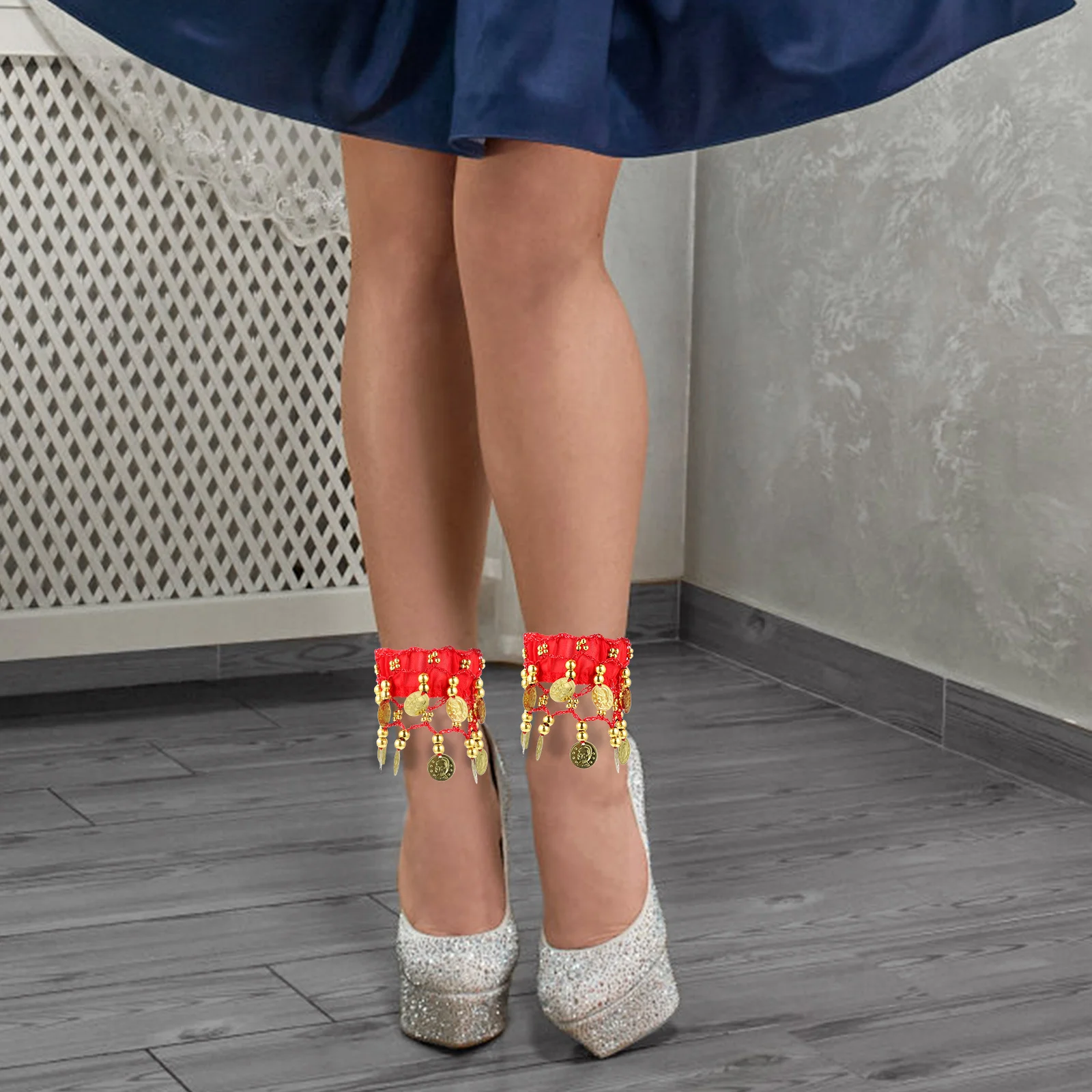 

2Pcs Belly Dance Anklet with Coins Foot Jewelry for Women Ankle Bracelets Dance Costume Accessories Evening Party Wear