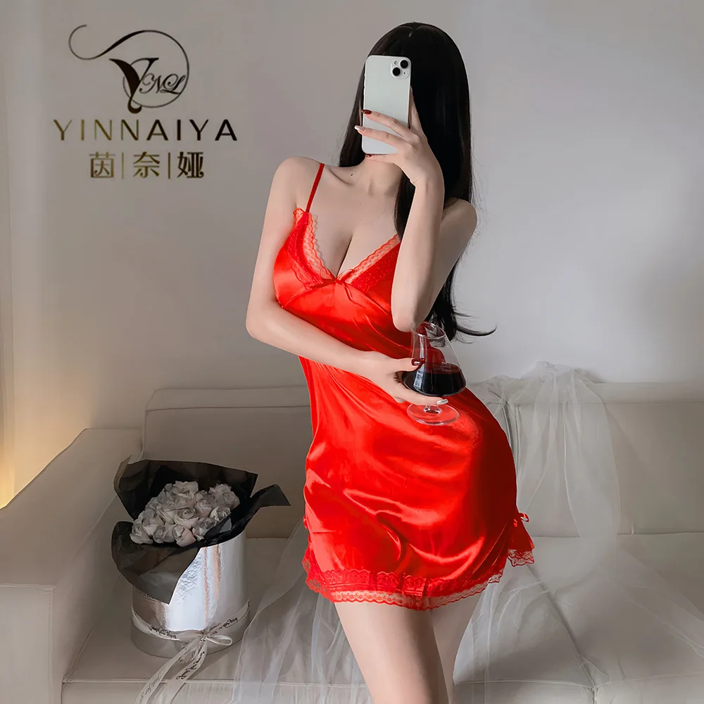 

Guanyun Sexy Lingerie High-Quality Foreign Trade Camisole Hip-Hugging Sexy Lingerie Set Maid Uniform Nightgown Sleep Dress