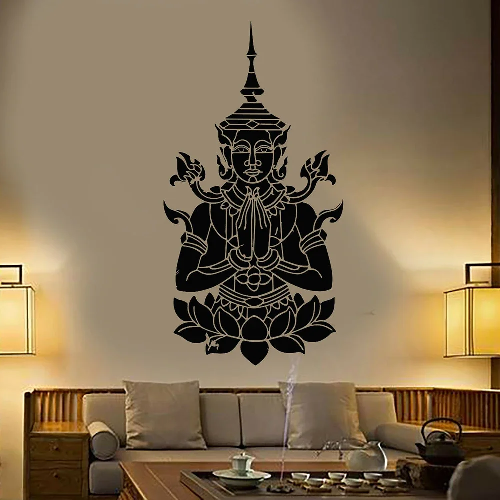 

Religion Vinyl Wall Decal Cambodia Asian Style Hinduism God Wall Sticker Lotus Decal for Home Living Room Decoration Mural X943