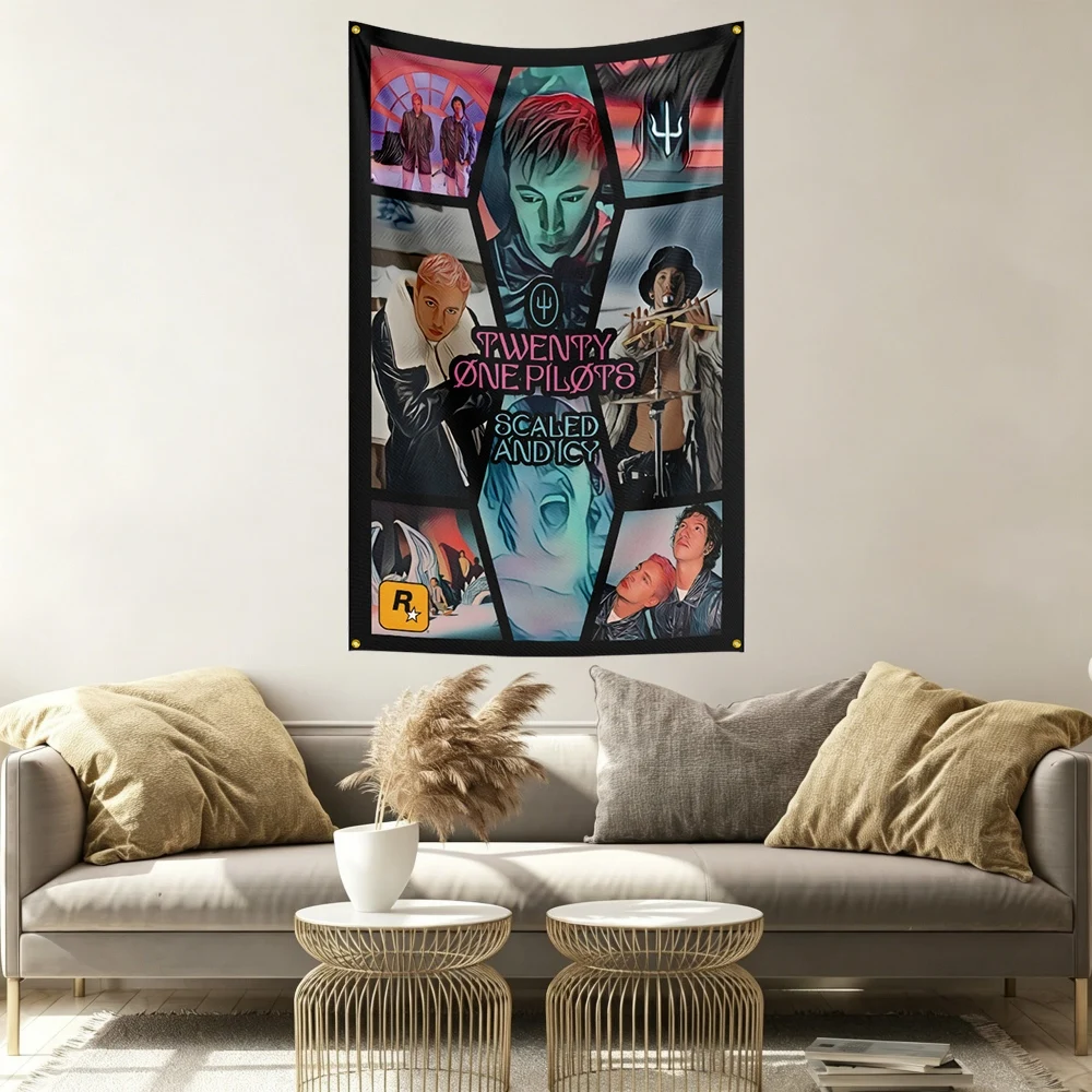 Twenty One Pilots Music Flag Banner Vivid Color Fade Resistant With Metal Grommets Outdoor Garden Yard Indoor Dorm Room Wall Han