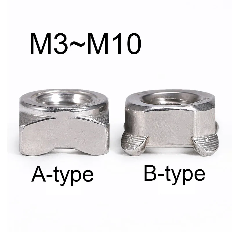 2~10PCS A-Shaped Square Welded Nut B-Shaped Square Weld Nuts M3 M4 M5 M6 M8 M10 304 Stainless Steel Welded Screw Cap