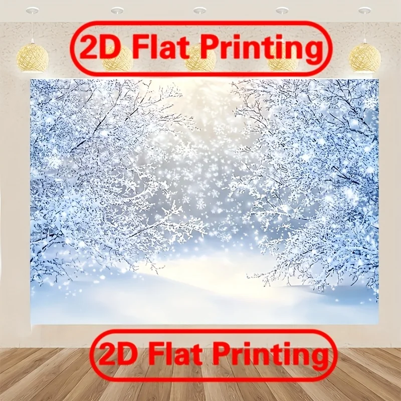 2D Flat, Winter Snow Forest Backdrop - Snowy Landscape with Snow-Covered Trees, Easy Hang No Electricity Needed, Horizontal Part