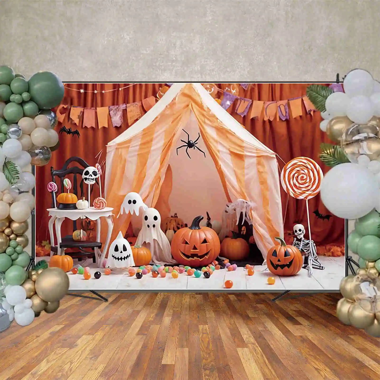 MOON.QG Halloween Backdrop Background for Photography Studio Children Party Castle Candy Lollipop Shooting Decor Photo Back Drop