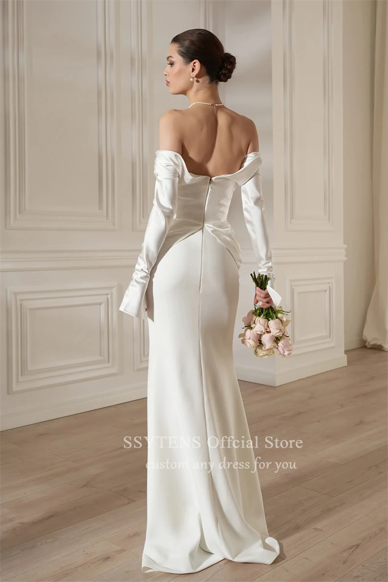 Charmante Brautkleider Satin von der Schulter Hochzeiten Brautkleider lange Ärmel Empfangs kleid minimalist ischen Zivil Brautkleid