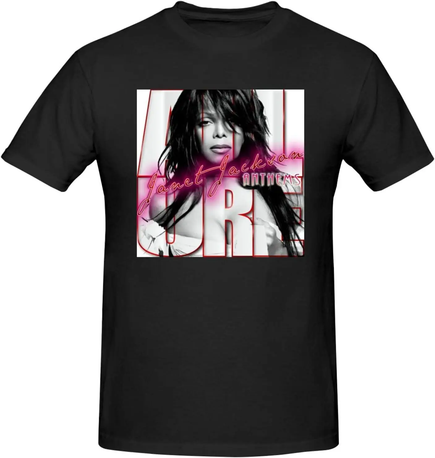 Janet Music and Jackson Men's T-Shirt Soft Cotton Crew Neck Short Sleeve T Shirts Stylish Graphic Tees Black