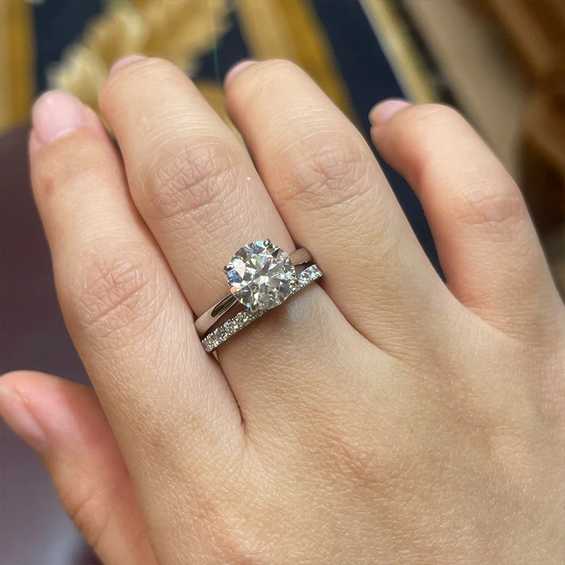 IOGOU 8mm D Color Round Moissanite Bridal Ring Set Diamond Wedding Band Women's 100% Silver 925 Rings Fine Jewelry Wholesale