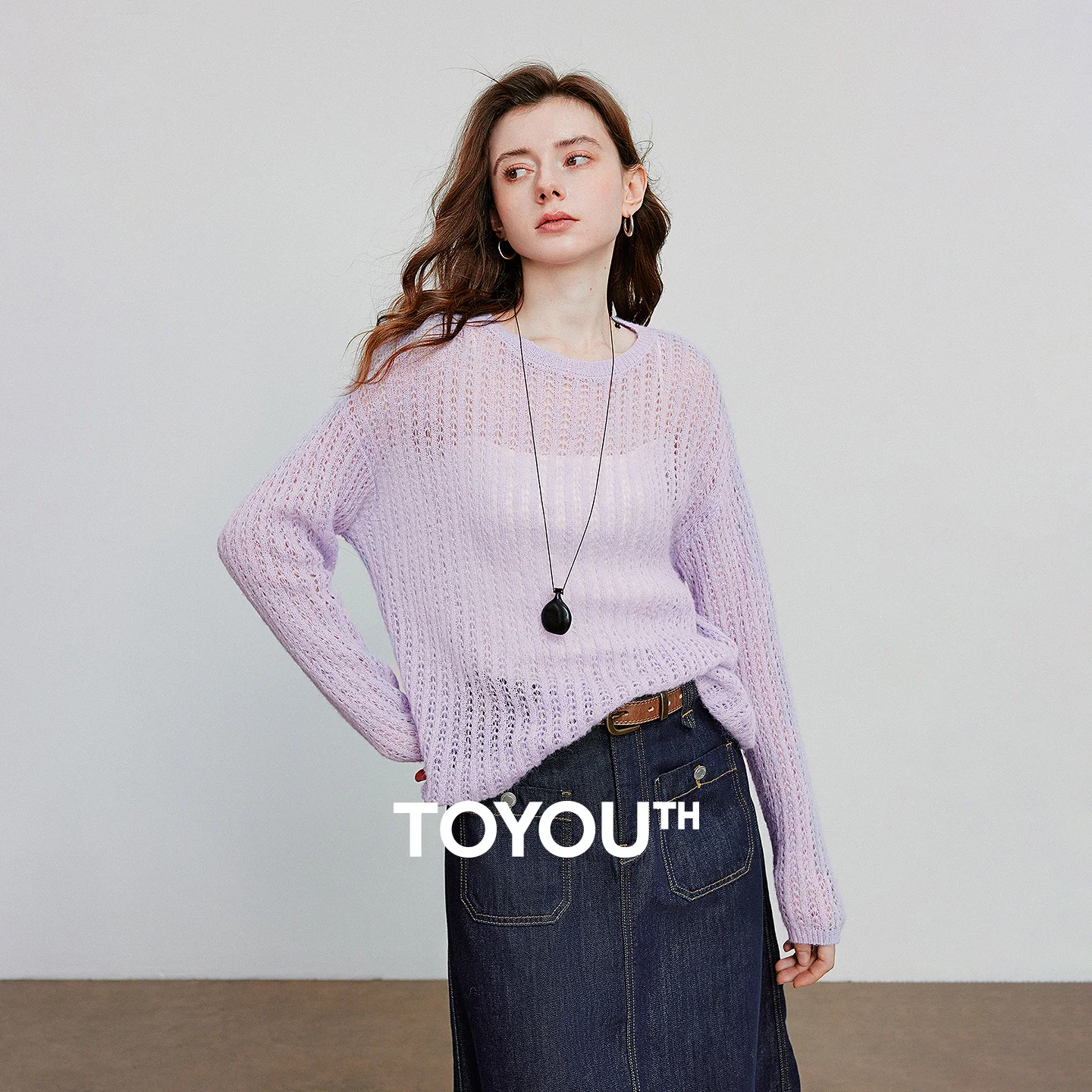 

TOYOUTH Women Knitwear 2025 Autumn New Lightweight Hairy Hair Hollow Out Long Sleeve Pullover Lazy Sweater Tops