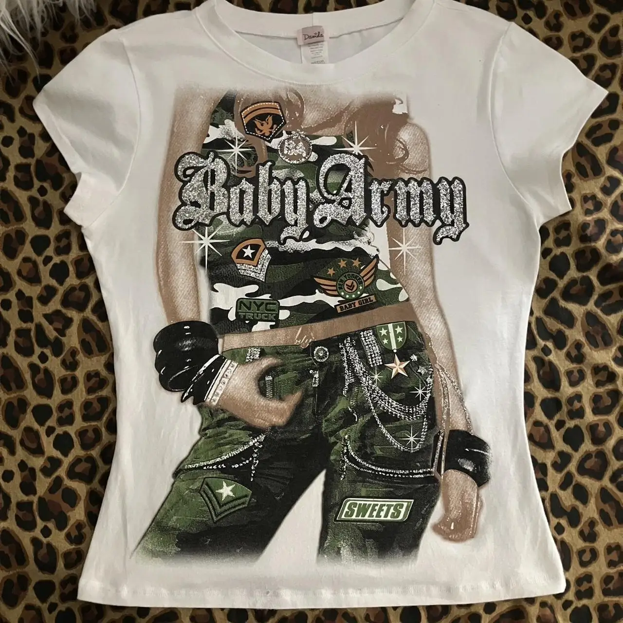 

American Sequin Graphic Baby Tee Short Shirts Womens Casual Goth Round Neck Sport Vest Streetwear Casual Y2k Top Women Clothing