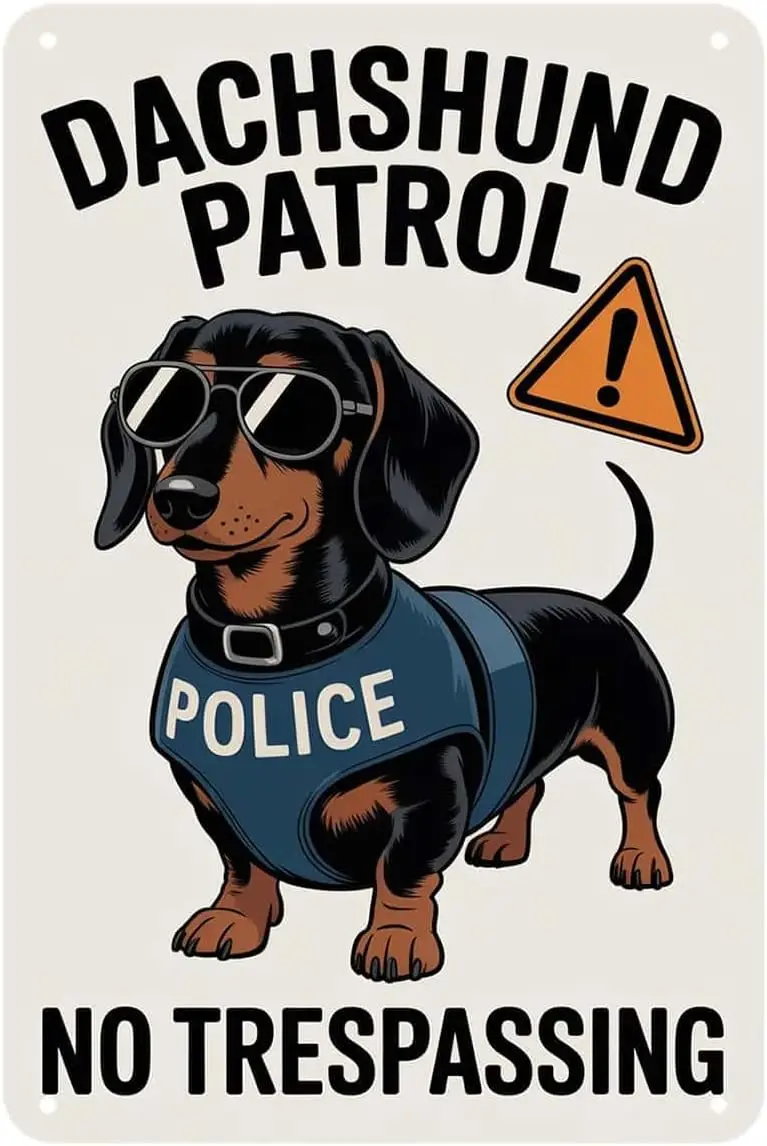 Dachshund Patrol No Trespassing Dog Tin Sign Funny Dachshund Dog Lover Gift Vintage Metal Signs Wall Decor for Kitchen Bar Cafe