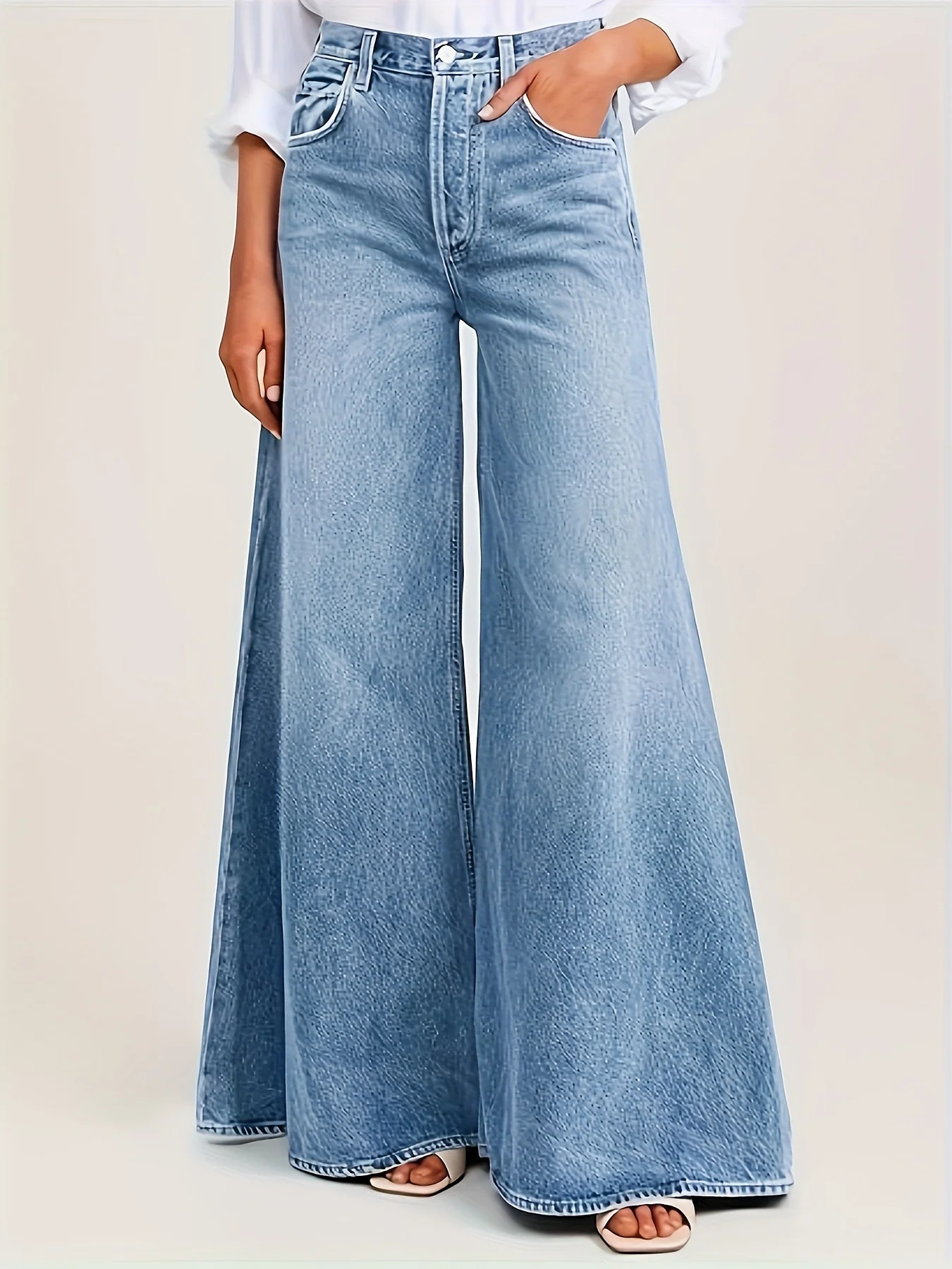 High Waisted Light Blue Wide Leg Jeans