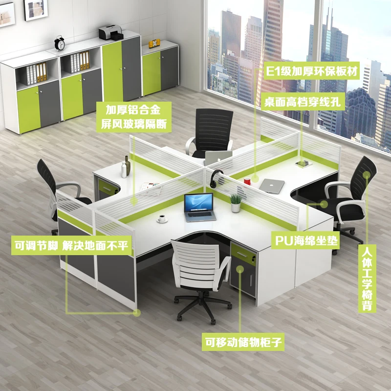 Combinação de mesa e cadeira para funcionários, mesa simples e moderna para funcionários, mesa para computador de escritório