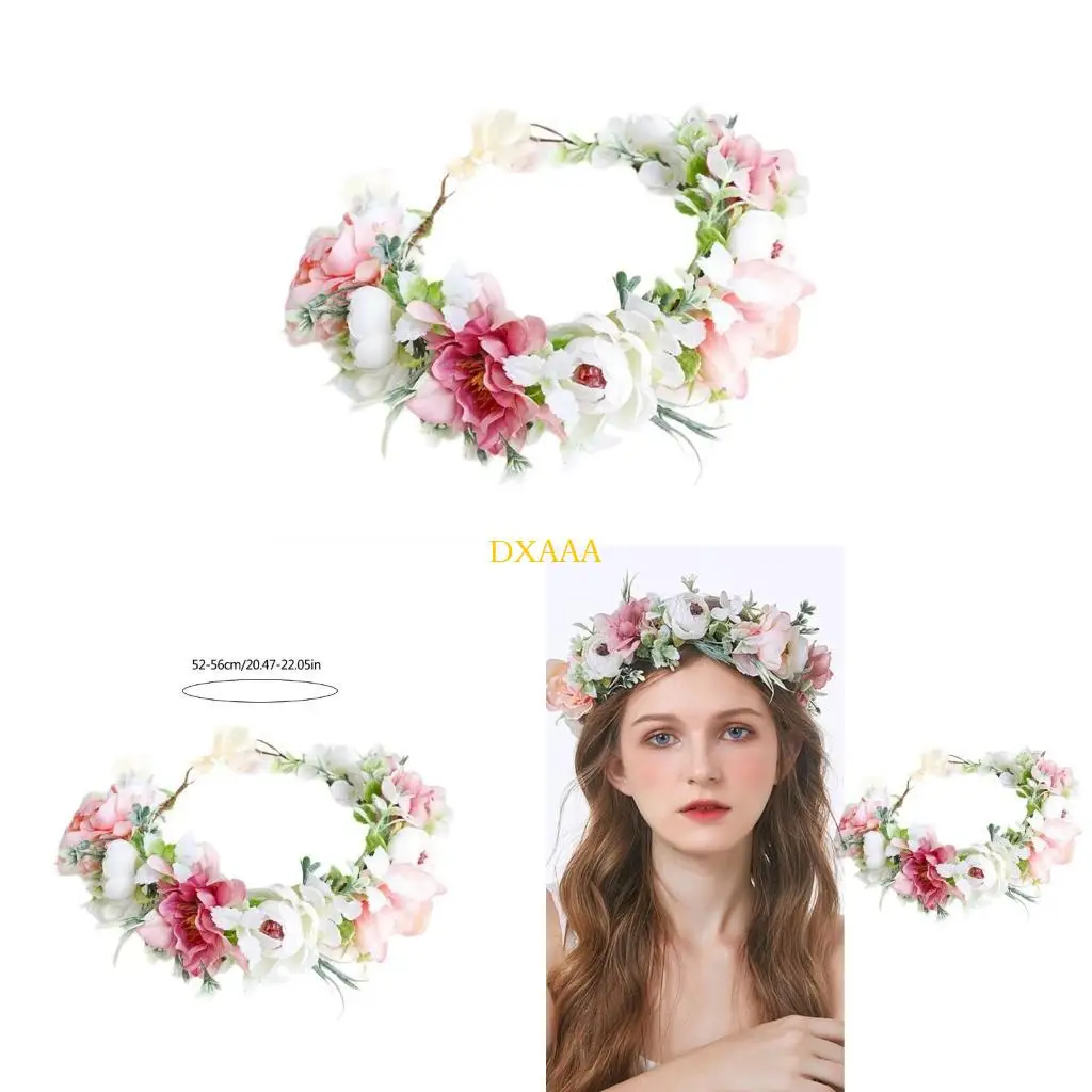 

DXAA Delicate Flower Hair Hoop Ethnic Girl Woman Taking Photo Headband Wedding Party Bride Realistic Flower Headband