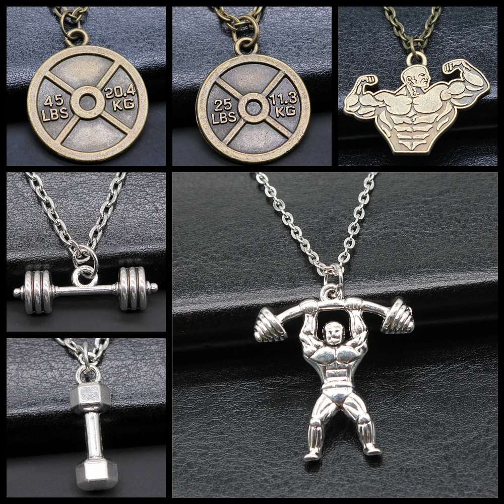 Fitness Barbell Dumbbel Weightlifting Weight Film Necklace Creativity Retro Exquisite Fashion Party Jewelry Accessories Gift