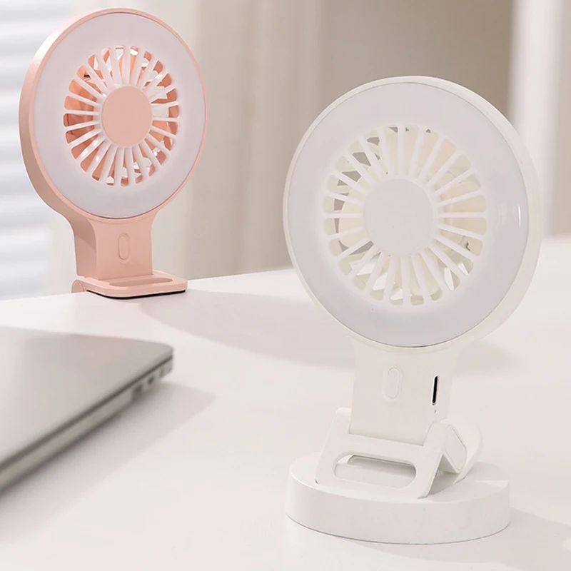 مروحة بمشبك صغير محمول مع مرفق شحن USB وإضاءة تعبئة سيلفي - رائعة للتخييم والمشي لمسافات طويلة