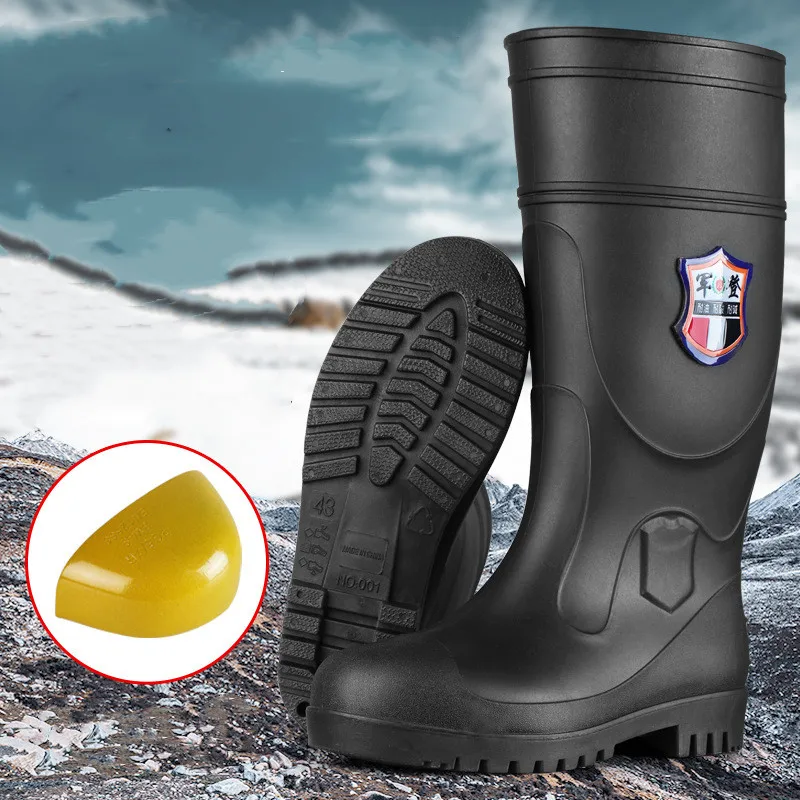 Labor Protection Rain Boots Steel Head and Bottom Anti-smashing, Anti-stab, Medium-tube, High-tube, Fishing, Rescue, Fire Shoes