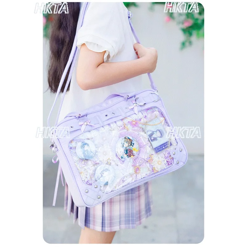 

Japanese Bow Lolita Large Capacity Double Sided Pain Layer Casual Handbag Backpacks Autumn Winter College Sweet Pain Bag Women