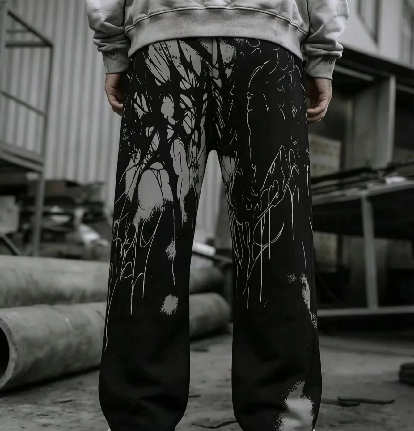 Jogginghose mit Gothic-Metal-Schriftzug, Unisex, dunkle Streetwear, Freizeithose, Hip-Hop, gerade geschnittene lange Sporthose – Detail 8