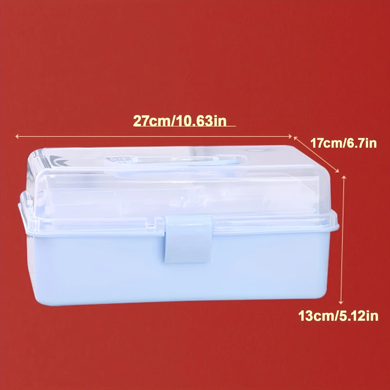 11\'\' Clear Plastic Craft Storage Box, Sewing Box Organizer 3-Layers with Removable Tray, Art Storage Box with Handle