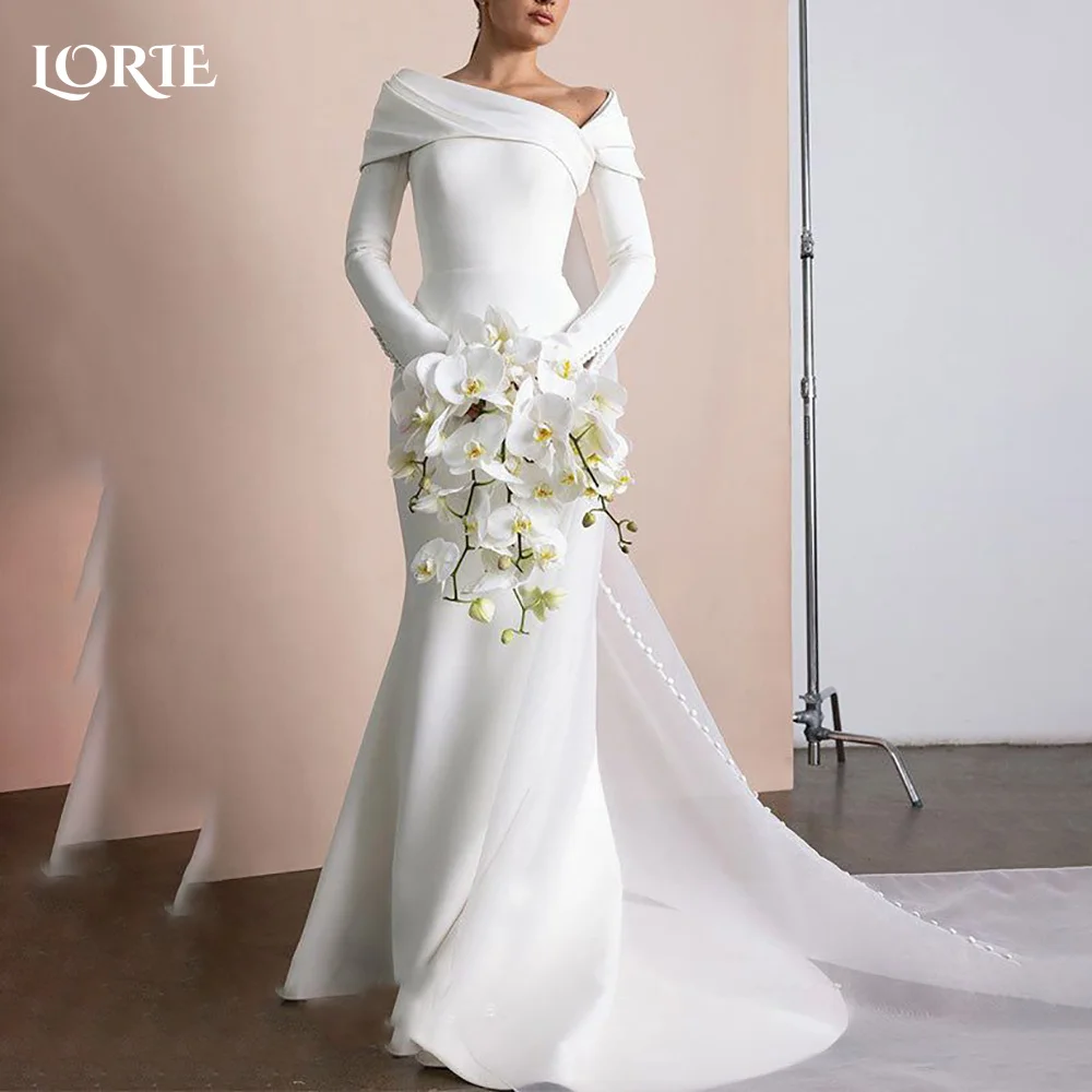 

LORIE High Collar Lace Mermaid Wedding Dresses Arabia Appliques A-Line Long Sleeve Bridal Gown Princess Bride Dress Customized