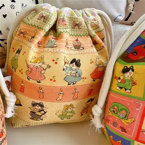 Bow print, thickened double-layer drawstring pocket, drawstring storage bag, storage bag, portable multifunctional bag