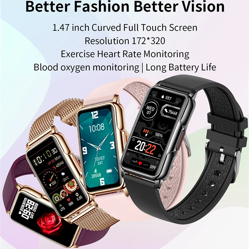 1.47 Inch HD Smartwatch Women Full Touch Screen Bluetooth Call IP67 Waterproof Sports Fitness Tracker Smart Watch Women 2024 New