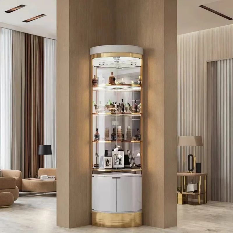 

Modern lightweight luxury stainless steel glass display cabinet living room furniture