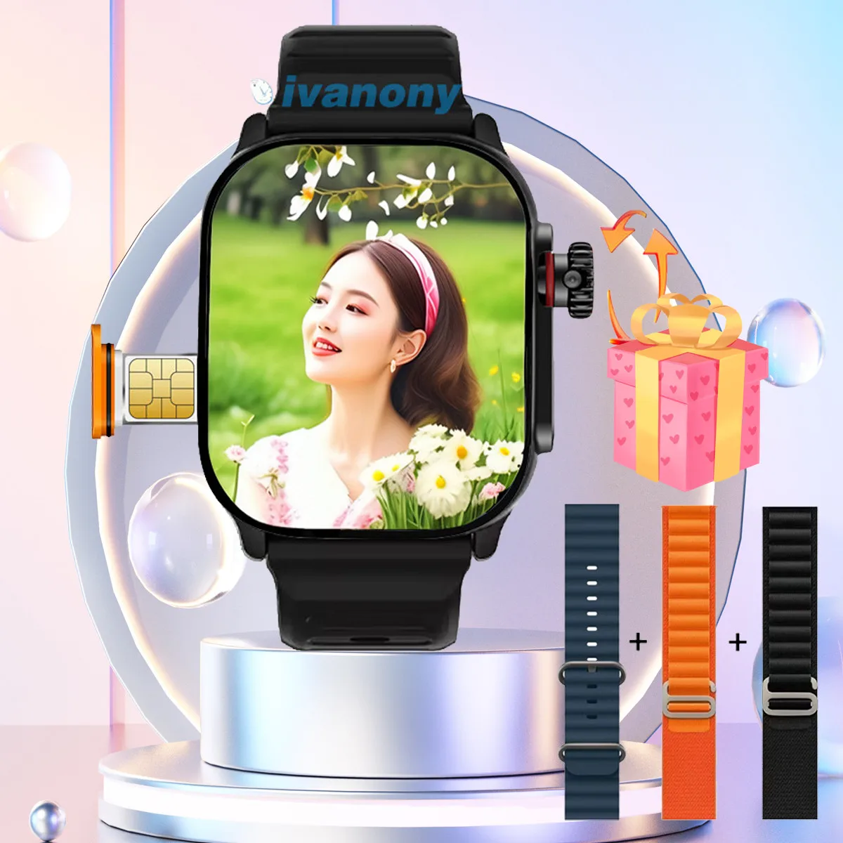 4G Ultra Smart Watch Android SIM Card شاشة كبيرة WIFI GPS APP تنزيل Google Play Store 180 °   كاميرا دوارة واتس اب ساعة ذكية