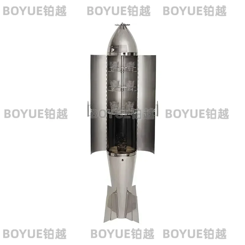 Italian Stainless Steel Wine Cabinet Rocket Shape Constant Temperature Red Wine Cigar Storage Luxury Decorative Display Unit
