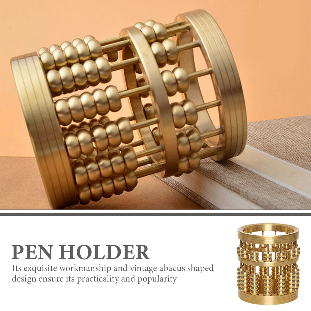 ทองเหลือง Abacus รูปผู้ถือปากกาเดสก์ท็อปตกแต่งผู้ถือดินสอ Creative Office Home School คอนเทนเนอร์สําหรับแปรงแต่งหน้า