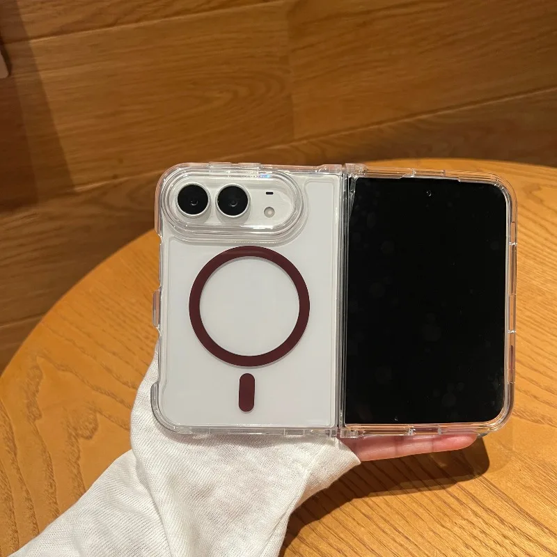 Luxury Ice-Crystal Clear Cooling Magnetic Ring Phone Case For iPhone Duo Wireless Charging Raised Lens Frame Protection Cover
