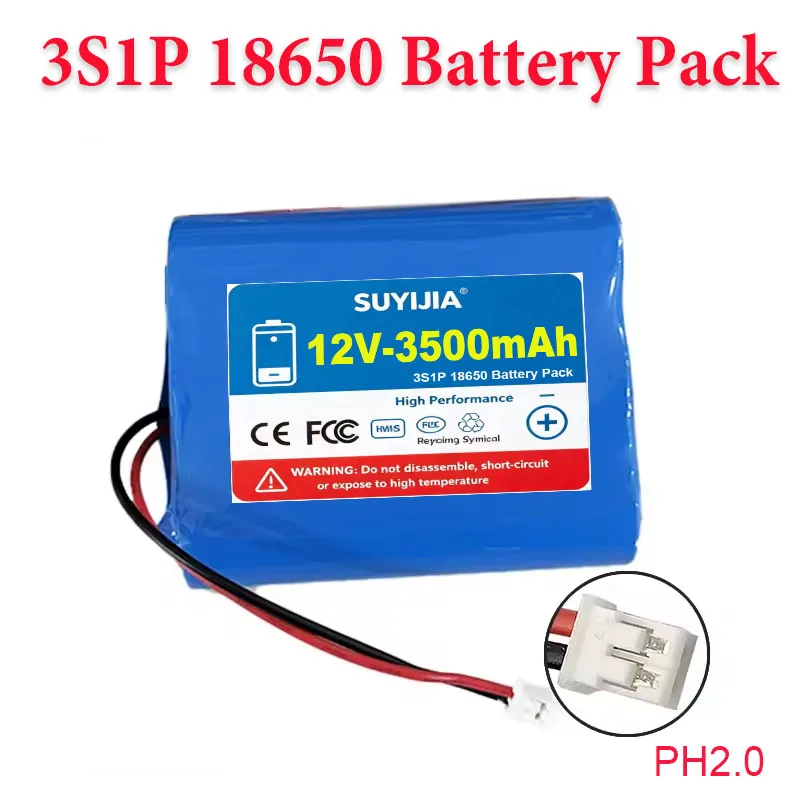 Pack de batteries Li-Ion 3S1P 18650, 12.6V, 3500mAh, 11.1V, batterie Lithium-Ion 18650, utilisée pour la vidéosurveillance, les caméras, l'alimentation de secours