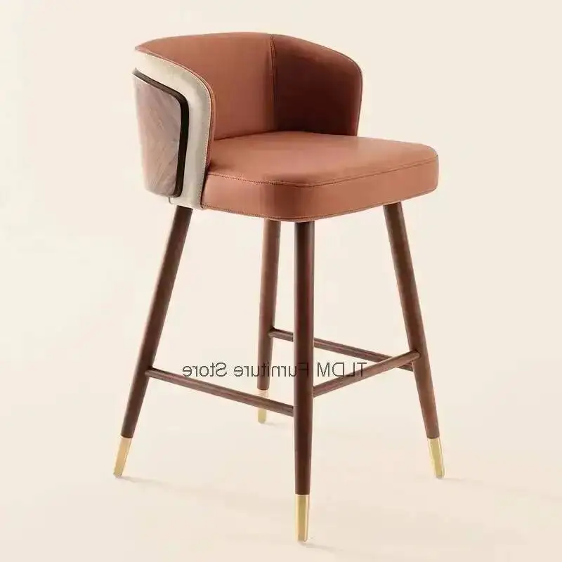 Computer Back Height Hairdressing Bar Stools Comfortable Accent Wood Leather Bar Cadeira With Stools Modern Unique Furniture