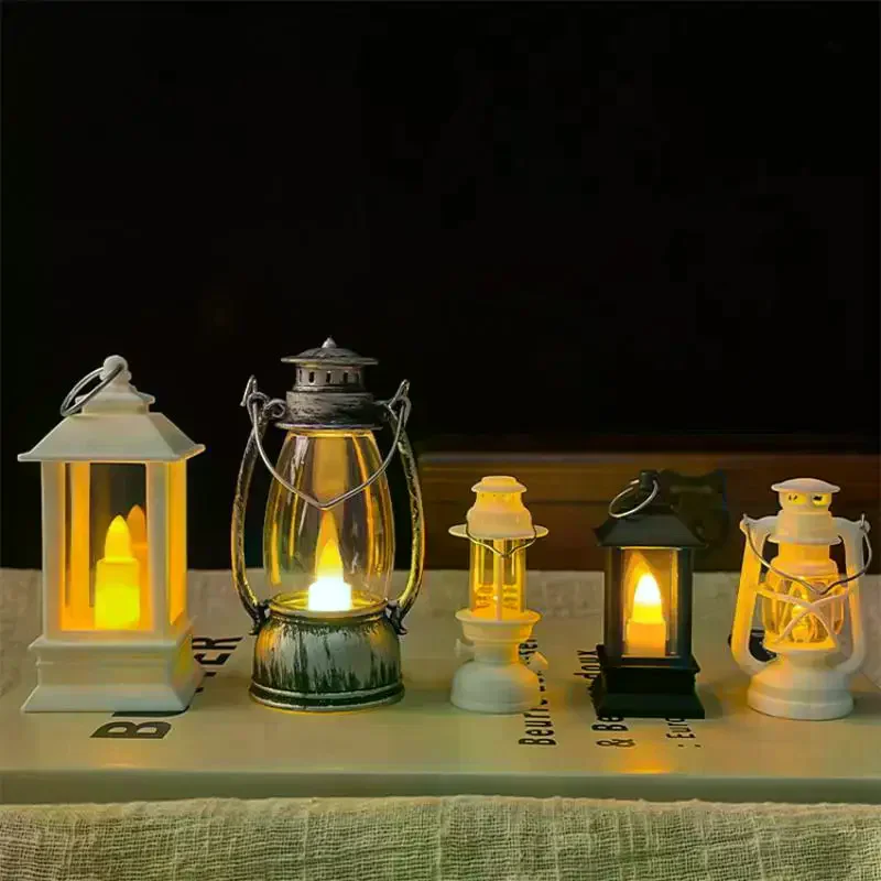 1Pcs Dollhouse Miniature Kerosen Lamp Home Decor Toy Mini Led Retro Glowing Lantern Simulation Cande Light Night Lamp