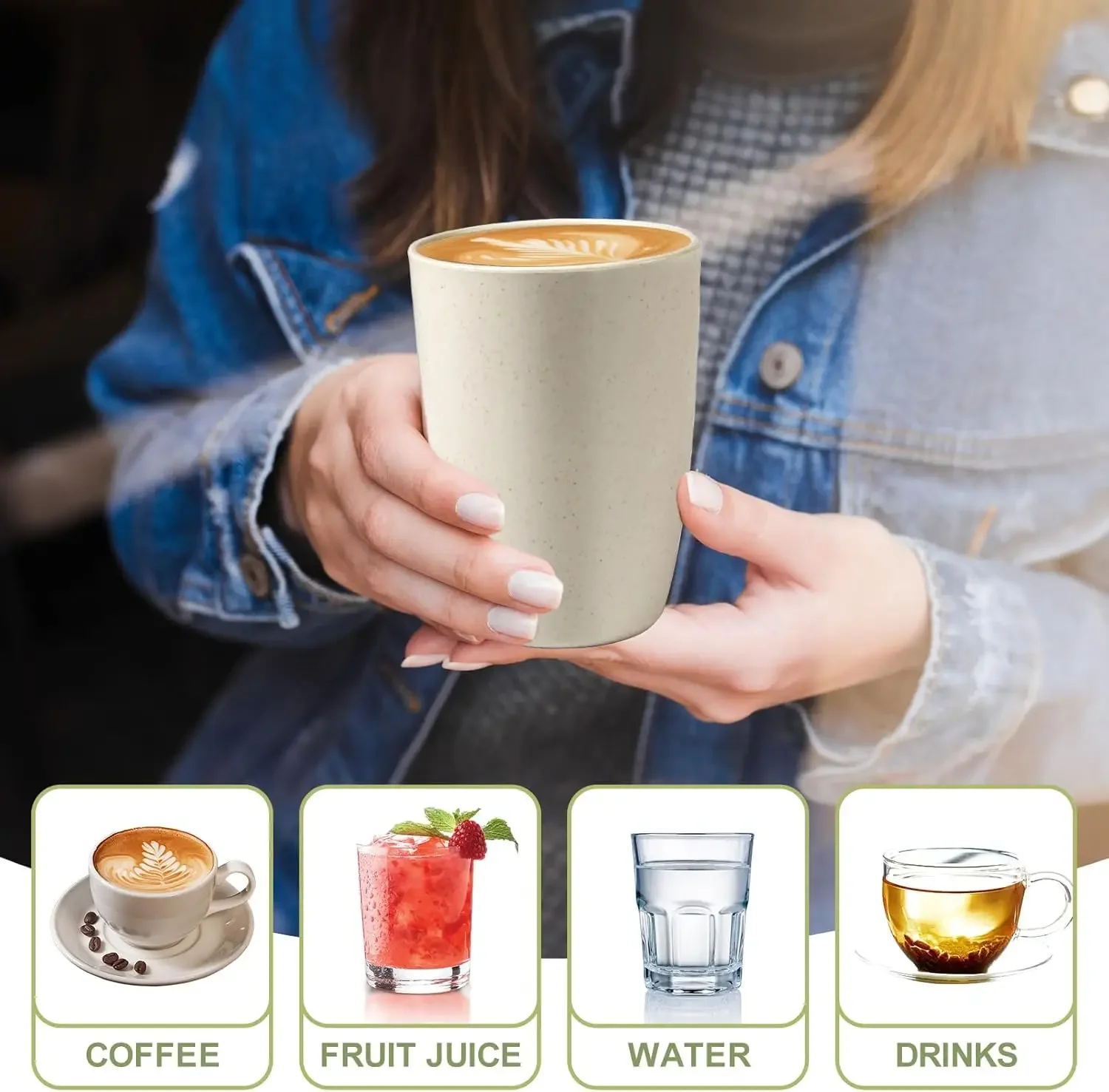 Tarwestrobekers, 8 stuks onbreekbare drinkbeker, 12 oz plastic bekers herbruikbaar, onbreekbare tarwestrobeker, plastic herbruikbare bekers voor