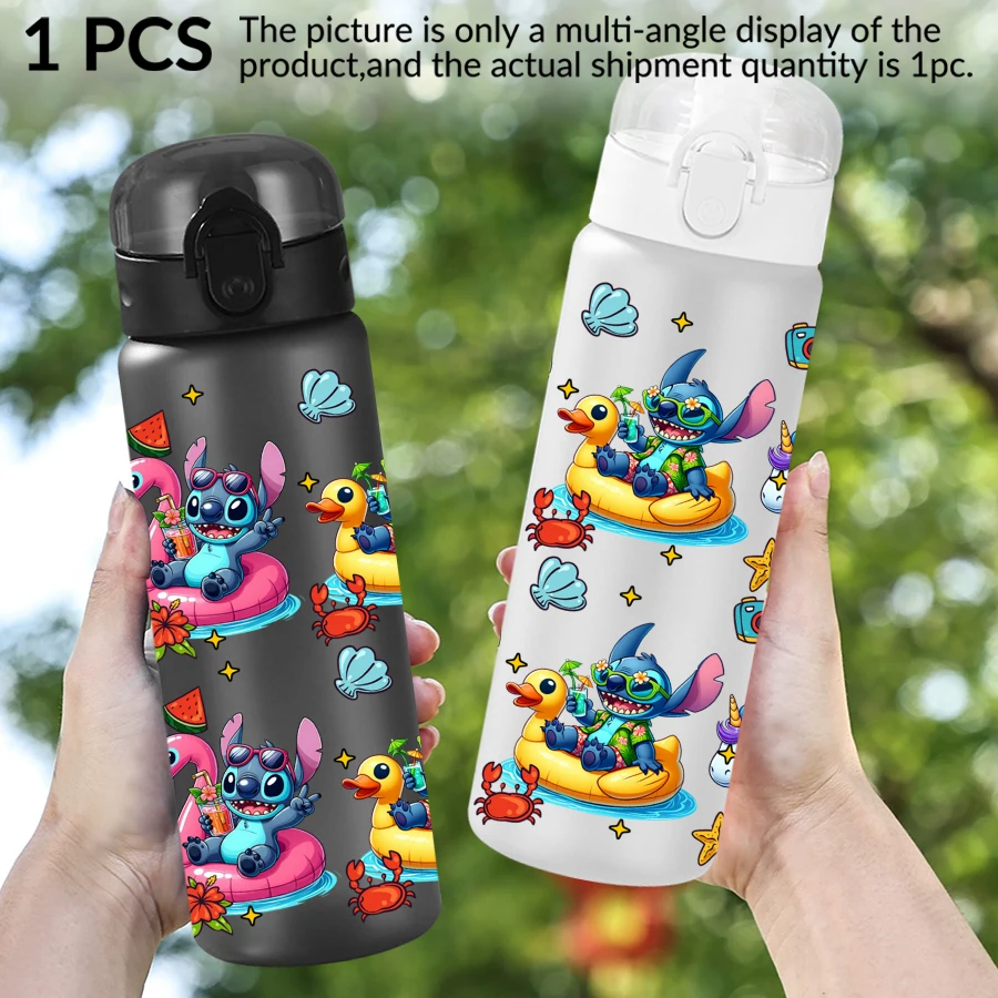 Botella de agua de plástico con diseño de pato de Disney Stitch, 26oz, taza de agua para deportes al aire libre, regalo de cumpleaños/retro a la escuela, 1 ud.
