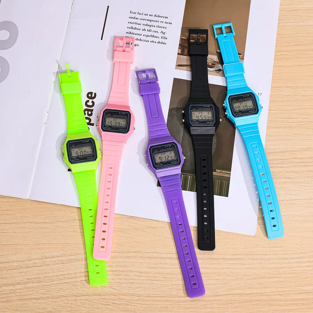 F91W Electronic Watch Women Men LED Waterproof Watches Luxury Colors Silicone Watchband Outdoors Student Campus Clock Wristwatch