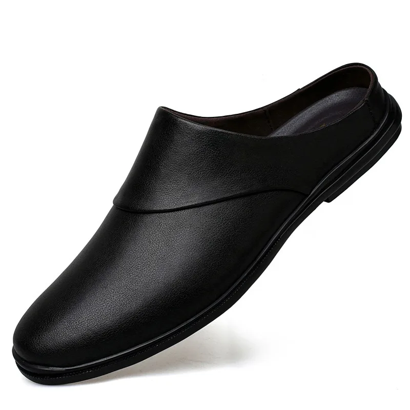 

Soft Leather Mens Fashion Half Shoes Luxury Handmade Quality Comfortable 2026 Summer New Round Toe Outdoor Slippers Man Size 47