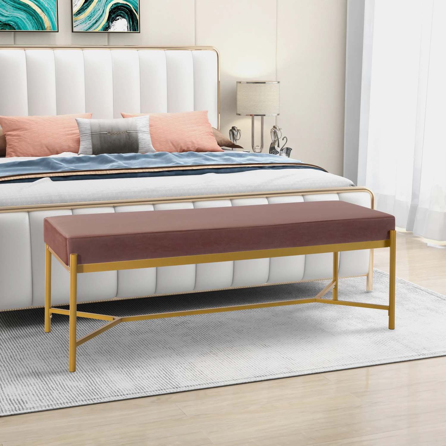 

Long Upholstered Bench PINK
