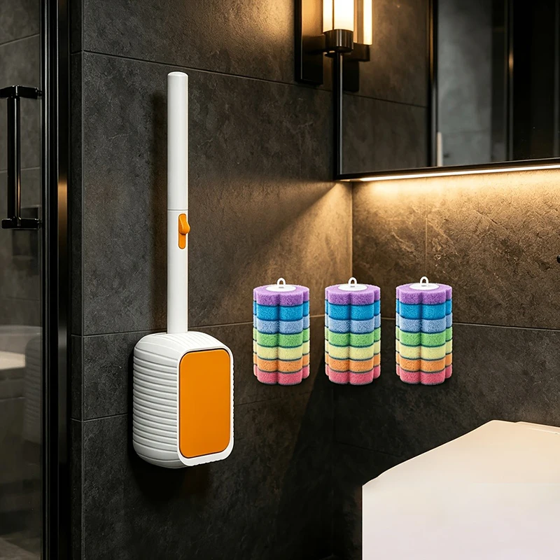 Disposable Toilet Brush Cleaner with Long Handle Bathroom Cleaning Brush with Replaceable Brush Head Toilet Bathroom Accessories