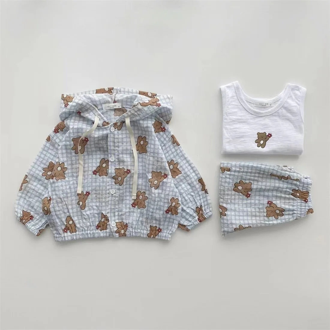 2025 Versatile 0-5-Year-Old Korean Summer Thin Sunscreen Breathable Jacket Girl X Casual Cute Print Bear Boys Long Sleeve Jacket