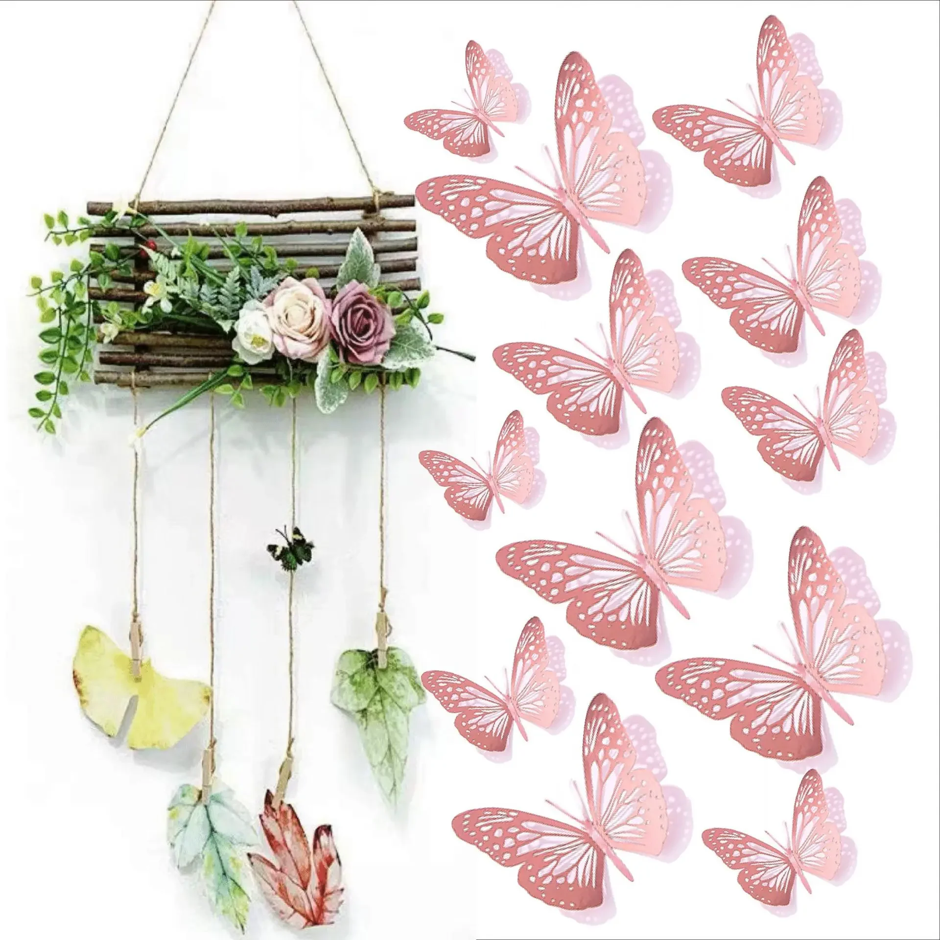 12Pcs Artificial Butterfly Happy Birthday Cake Topper Gold 3D Butterflies Cupcake Top for Wedding Party Baking Dessert Decor