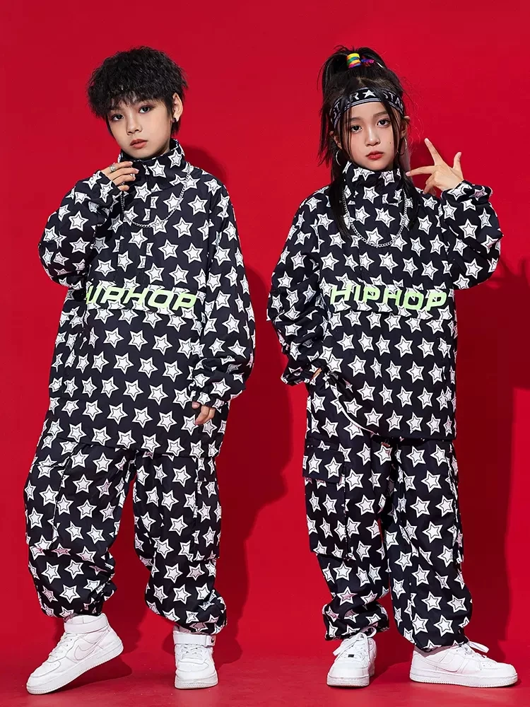 

Kids Hip Hop Clothing Girls Tops Black Pants Loose Kpop Outfit Fashion Boys Street Dance Costume Jazz Performance Clothes BL9484