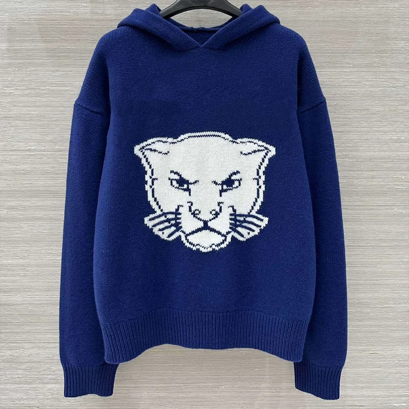 

High-quality pure wool knitted women's hooded sweater is soft and comfortable Letter pattern printed pullover 25100817