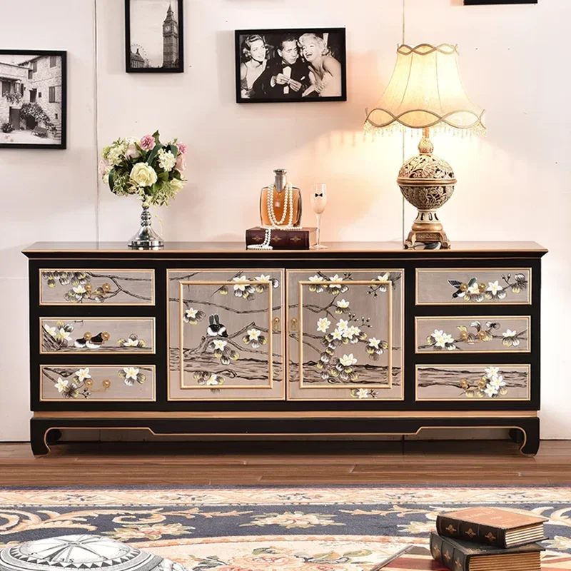 

Neo-chinese Style Solid Wood Sideboard Cabinet European Style Living Room Entrance Storage Cabinet Home Furniture Vitrina FYLC
