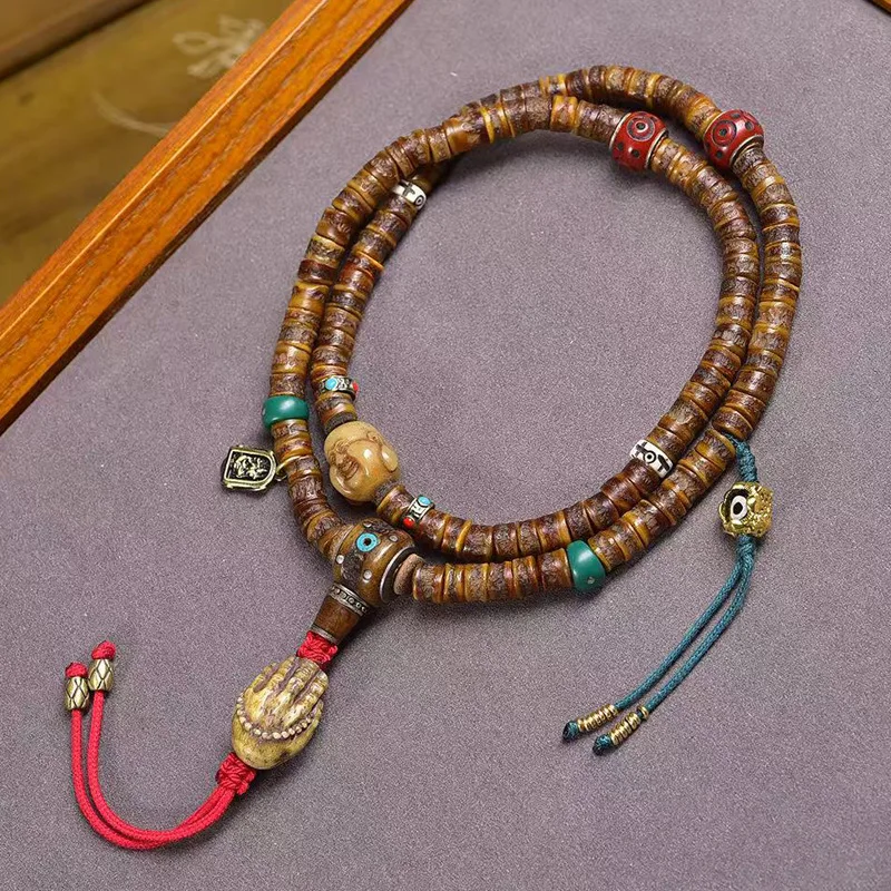 

Tibetan Retro Old Material Yak Bone 108 Beads Buddhist Necklace