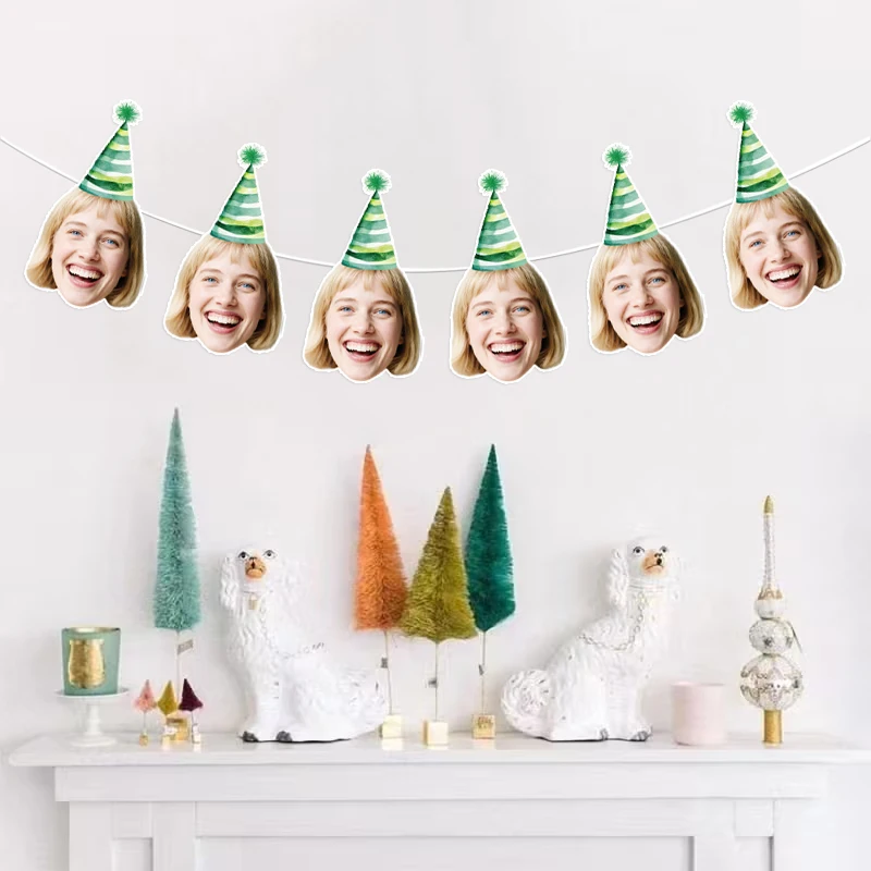 6/12 Stück Personalisierte Foto-Hut-Girlande Individuelle Gesichts-Hutbanner DIY Anpassbare Hängende Dekoration für Geburtstagsfeier Wanddekoration ﻿ – Detail 3