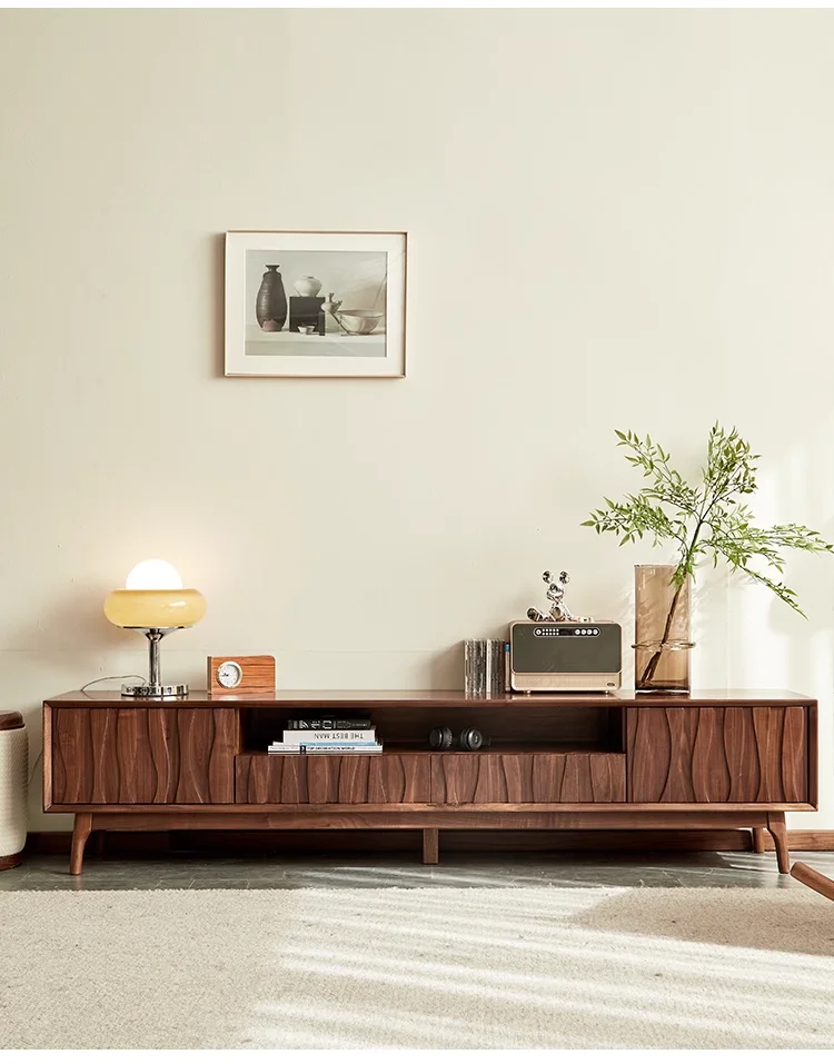 

Nordic Style Home Furniture Modern Walnut Solid Wood TV Stands Rectangle TV Cabinet with Drawers for Living Room