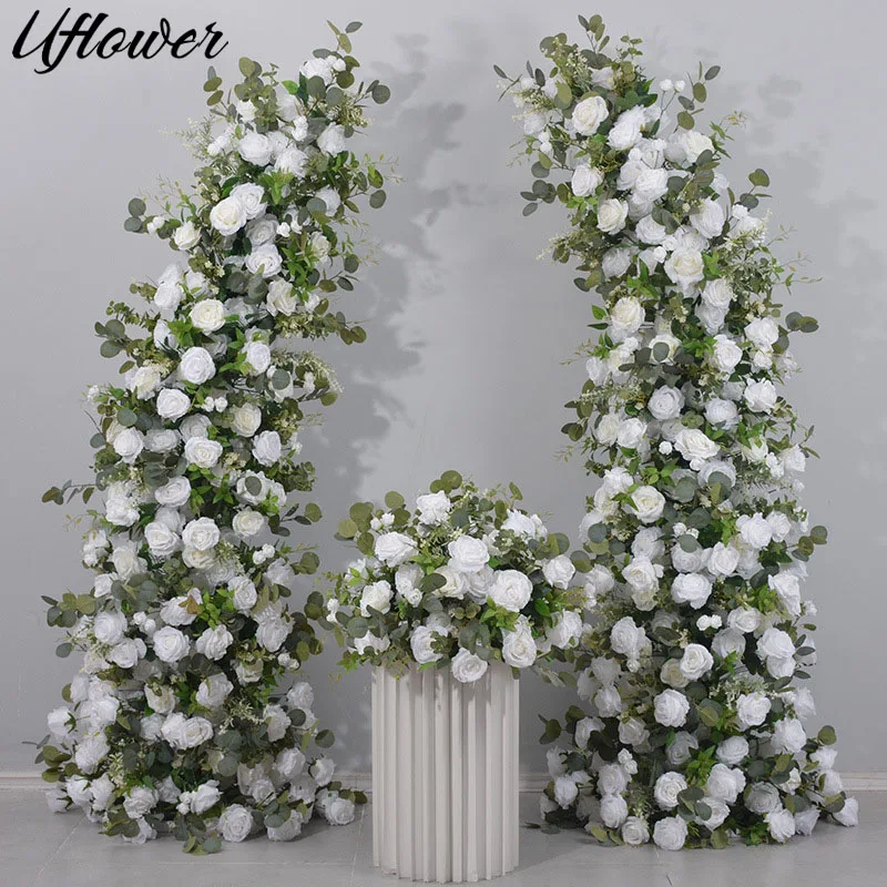 

Uflower Wedding Arch Flower White Rose Green Plant Floral Arrangement Horn Flower Table Centerpiece Ball Artificial Flower Decor